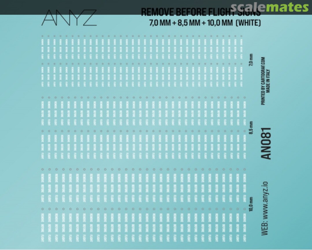 Boxart Remove before flight signs 7,0 mm + 8,5 mm + 10,0 mm (WHITE) AN081 ANYZ Boxart Remove before flight signs 7,0 mm + 8,5 mm + 10,0 mm (WHITE) AN081 ANYZ