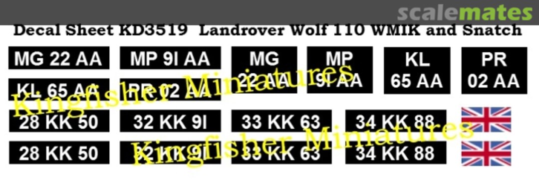 Boxart Landrover Wolf 110 WMIK & Snatch Number Plates KD3519 Kingfisher Miniatures Boxart Landrover Wolf 110 WMIK & Snatch Number Plates KD3519 Kingfisher Miniatures