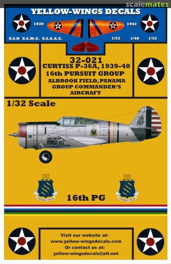 Boxart Early Curtiss P-36A, 1939-40 32-021 Yellow-Wings Decals Boxart Early Curtiss P-36A, 1939-40 32-021 Yellow-Wings Decals