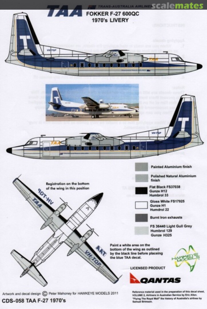 Boxart TAA, Fokker F-27-600QC Friendship, 1970's Livery CDS-058 Hawkeye Models Boxart TAA, Fokker F-27-600QC Friendship, 1970's Livery CDS-058 Hawkeye Models