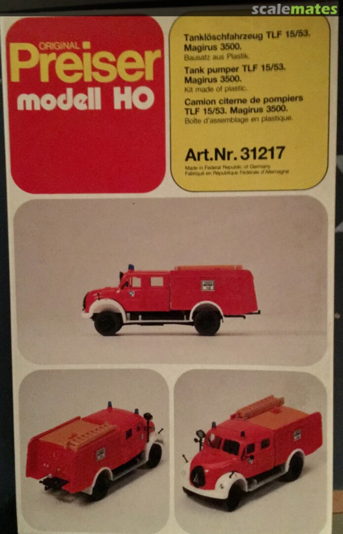 Boxart Tanklöschfahrzeug TLF 15/53 31217 Preiser Boxart Tanklöschfahrzeug TLF 15/53 31217 Preiser