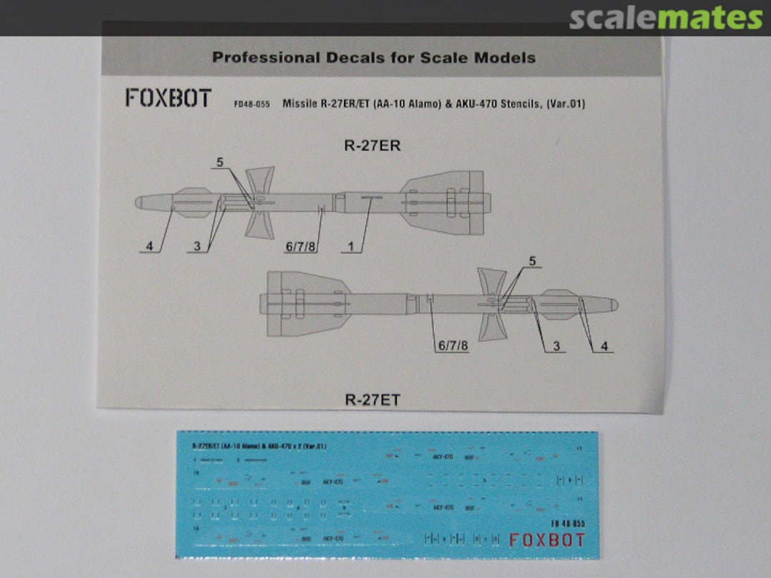 Boxart Soviet Missile R-27ER/ET (AA-10 Alamo) & AKU-470 Stencils, (Var.01) 48-055 Foxbot