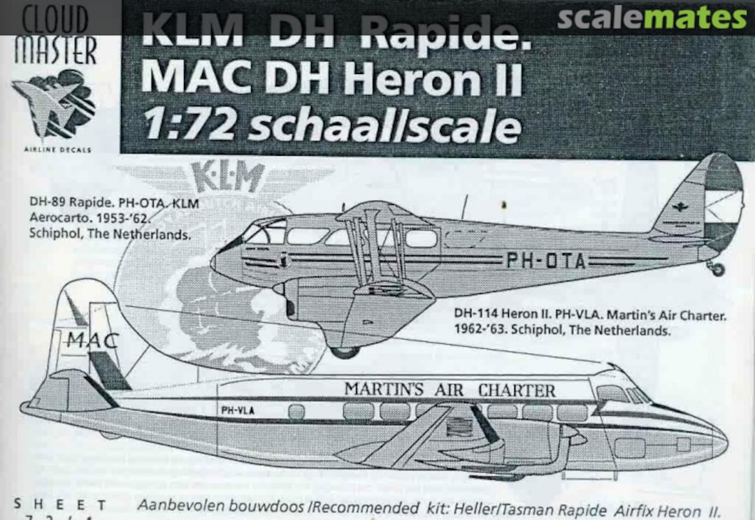 Boxart KLM DH Rapide. MAC DH Heron II 72/4 Cloud Master Boxart KLM DH Rapide. MAC DH Heron II 72/4 Cloud Master