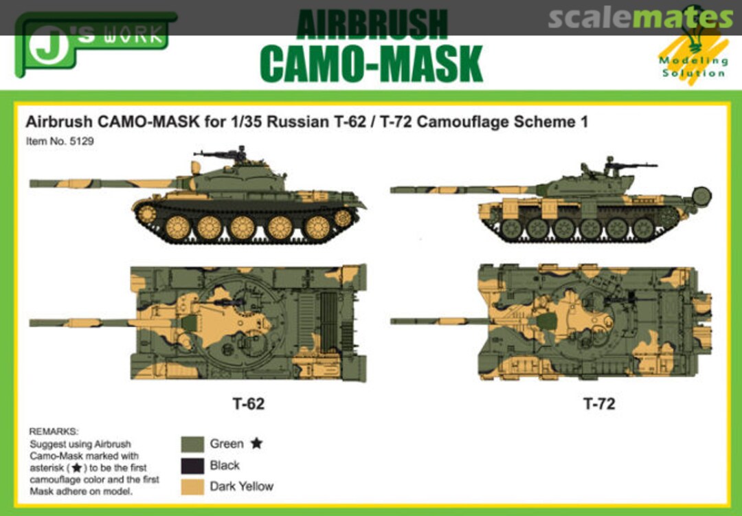 Boxart Airbrush Camo-Mask for Russian T-62 / T-72 Camouflage Scheme 1 PPA5129 J's Work Boxart Airbrush Camo-Mask for Russian T-62 / T-72 Camouflage Scheme 1 PPA5129 J's Work