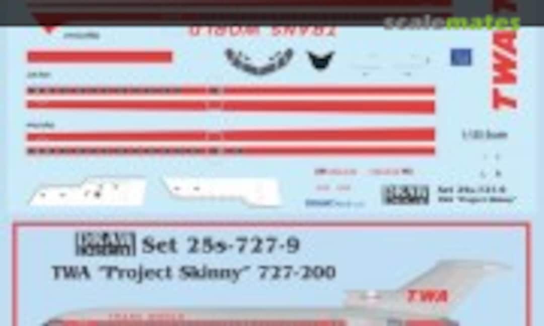 1:125 TWA Project Skinny 727-200 (Draw Decal 25-727-9) 25-727-9