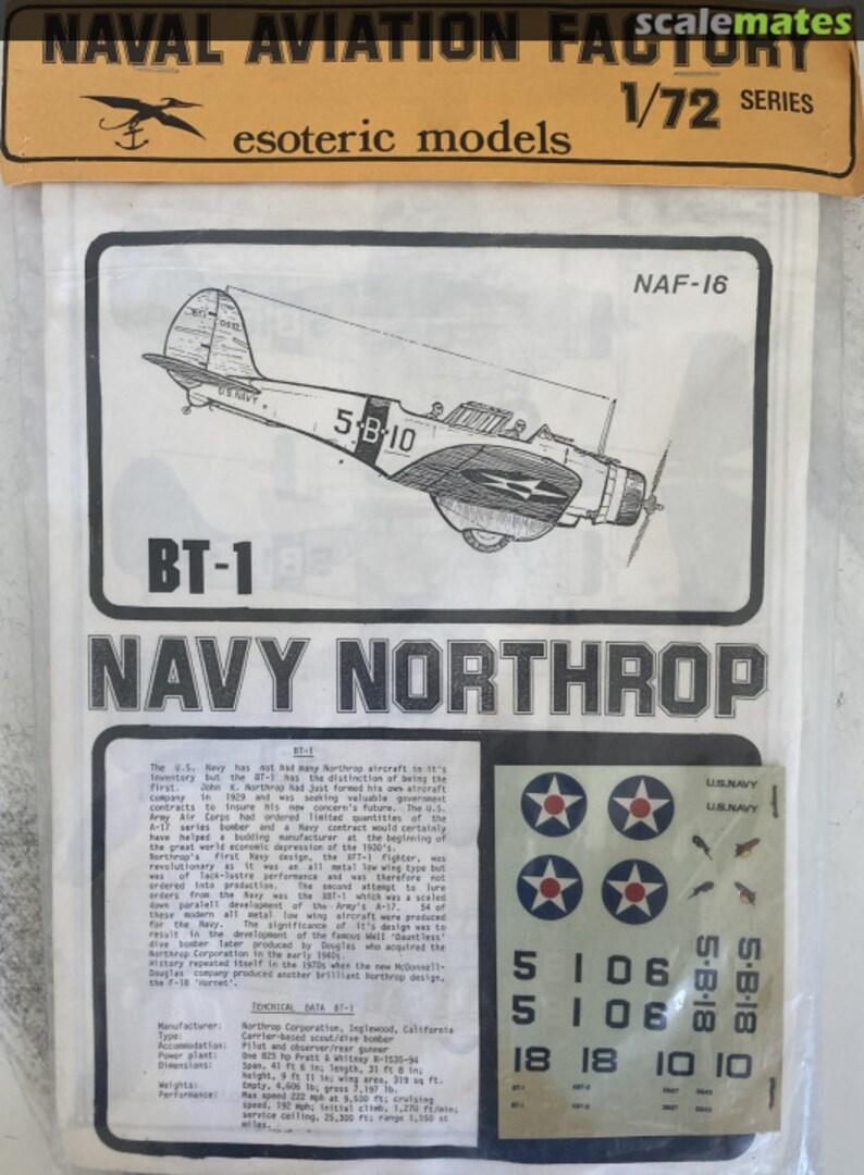 Boxart BT-1 Navy Northrop NAF-16 Esoteric Models Boxart BT-1 Navy Northrop NAF-16 Esoteric Models