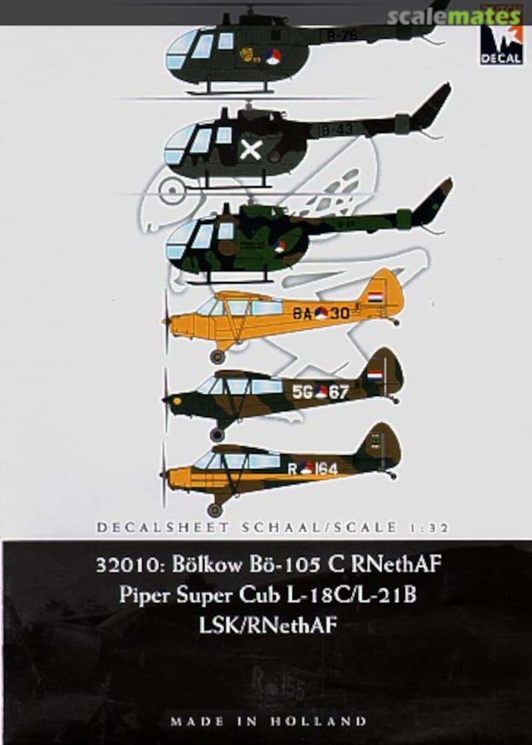Boxart Piper Cub Klu, Bolkow Klu Royal Netherlands Air Force DD32010 Dutch Decal Boxart Piper Cub Klu, Bolkow Klu Royal Netherlands Air Force DD32010 Dutch Decal