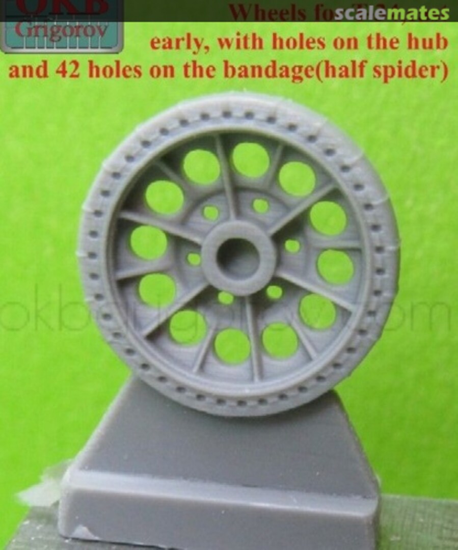 Boxart Wheels set for T-34, cast, early, with holes on the hub and 42 holes on the bandage S72014 OKB Grigorov Boxart Wheels set for T-34, cast, early, with holes on the hub and 42 holes on the bandage S72014 OKB Grigorov