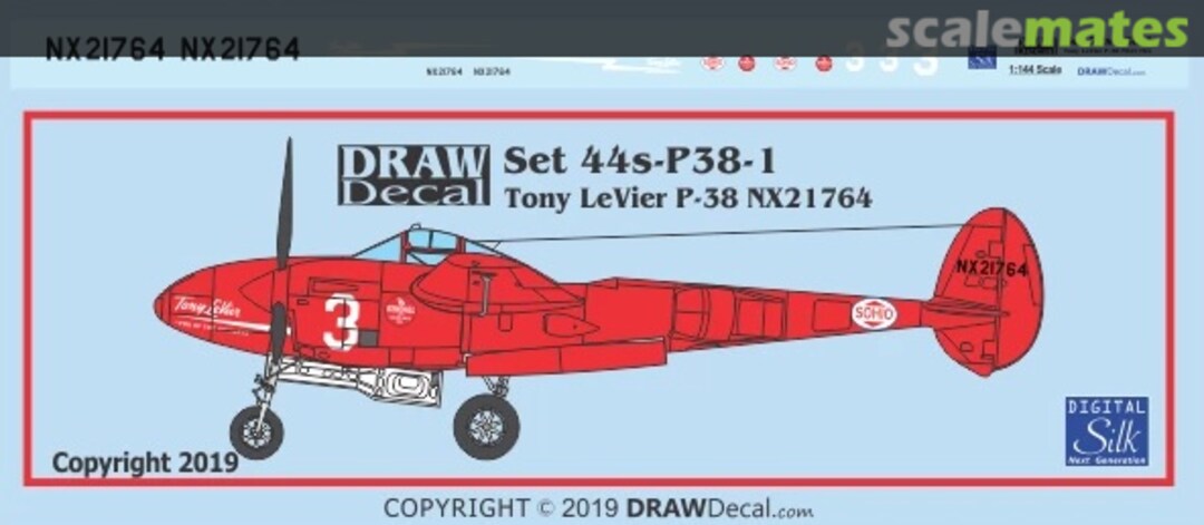 Boxart Tony LeVier P-38L NX21764 44-P38-1 Draw Decal Boxart Tony LeVier P-38L NX21764 44-P38-1 Draw Decal