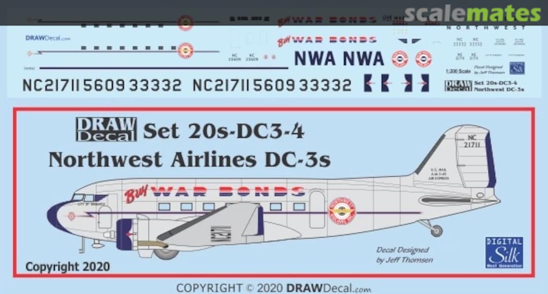 Boxart Northwest Airlines DC-3s 20-DC3-4 Draw Decal Boxart Northwest Airlines DC-3s 20-DC3-4 Draw Decal