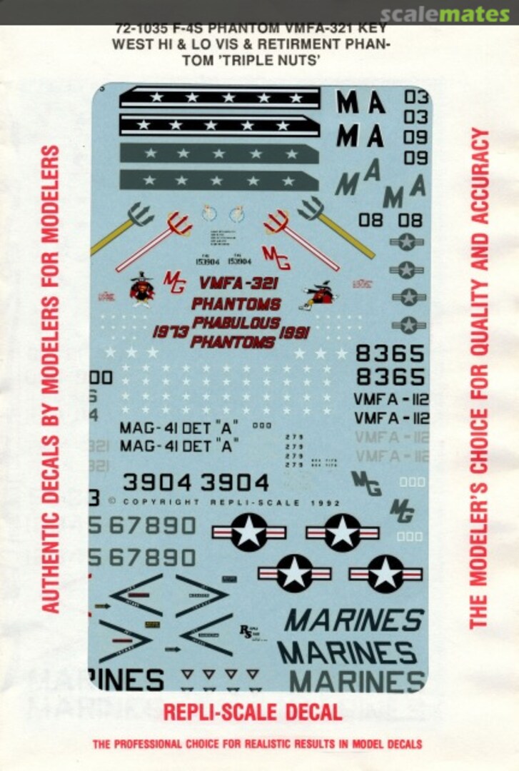 Boxart F-4S Phantom VMFA-321 Key West Hi/Lo Vis & Retirement Phantom "Triple Nuts" 72-1035 Repli-scale Boxart F-4S Phantom VMFA-321 Key West Hi/Lo Vis & Retirement Phantom "Triple Nuts" 72-1035 Repli-scale