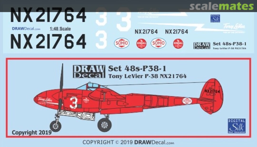 Boxart Tony LeVier P-38L NX21764 48-P38-1 Draw Decal