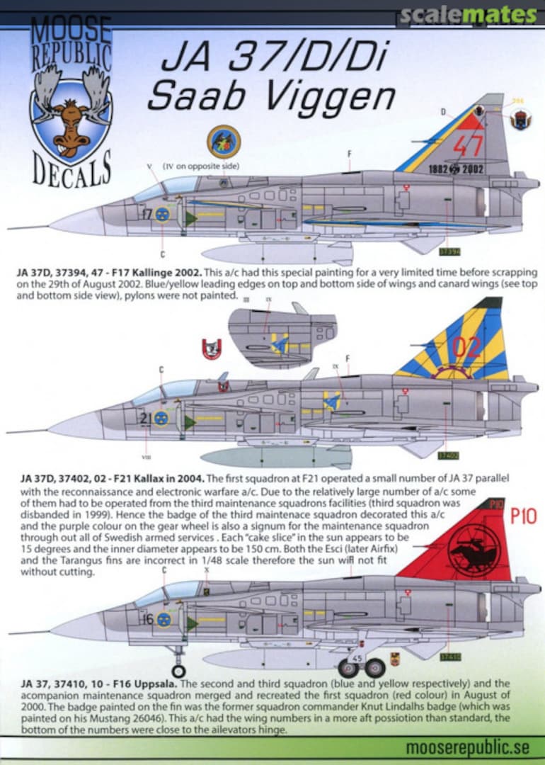 Boxart JA 37/D/Di Saab Viggen 48011 Moose Republic Decals Boxart JA 37/D/Di Saab Viggen 48011 Moose Republic Decals