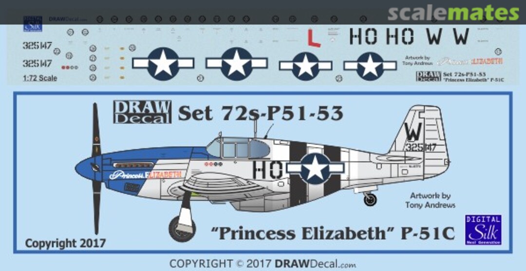 Boxart "Princess Elizabeth" P-51C 72-P51-53 Draw Decal Boxart "Princess Elizabeth" P-51C 72-P51-53 Draw Decal