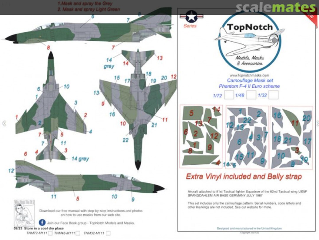 Boxart Camouflage Mask Set for F-4 Phantom II Euro I Scheme TNM72-M111 TopNotch Boxart Camouflage Mask Set for F-4 Phantom II Euro I Scheme TNM72-M111 TopNotch