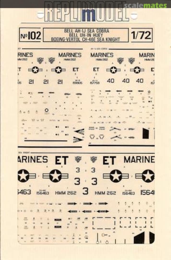 Boxart Bell AH-1J Sea Cobra, UH-1N Twin Huey, CH-46F Sea Knight 72-102 Replimodel Boxart Bell AH-1J Sea Cobra, UH-1N Twin Huey, CH-46F Sea Knight 72-102 Replimodel