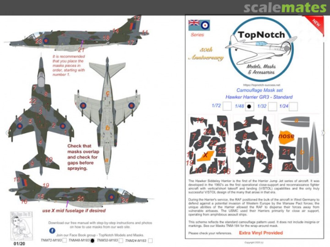 Boxart Camouflage Mask Set for Hawker Harrier GR.3 - Standard TNM72-M183 TopNotch Boxart Camouflage Mask Set for Hawker Harrier GR.3 - Standard TNM72-M183 TopNotch