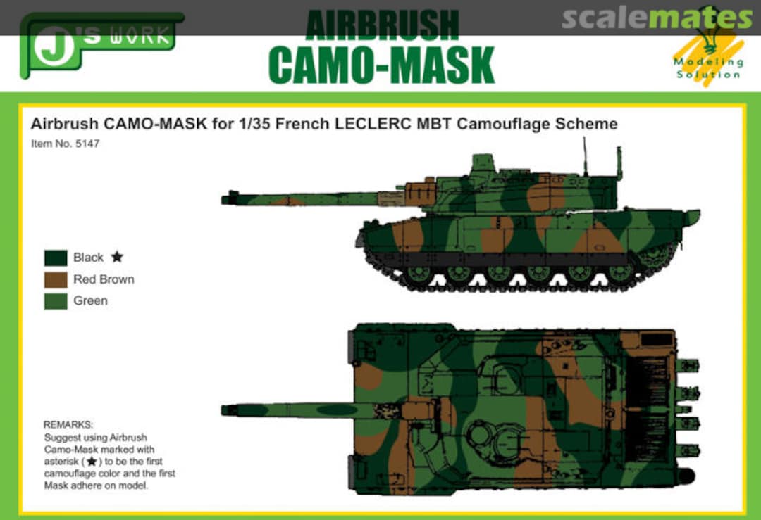 Boxart Airbrush Camo-Mask French Leclerc MBT Camouflage Scheme PPA5147 J's Work Boxart Airbrush Camo-Mask French Leclerc MBT Camouflage Scheme PPA5147 J's Work