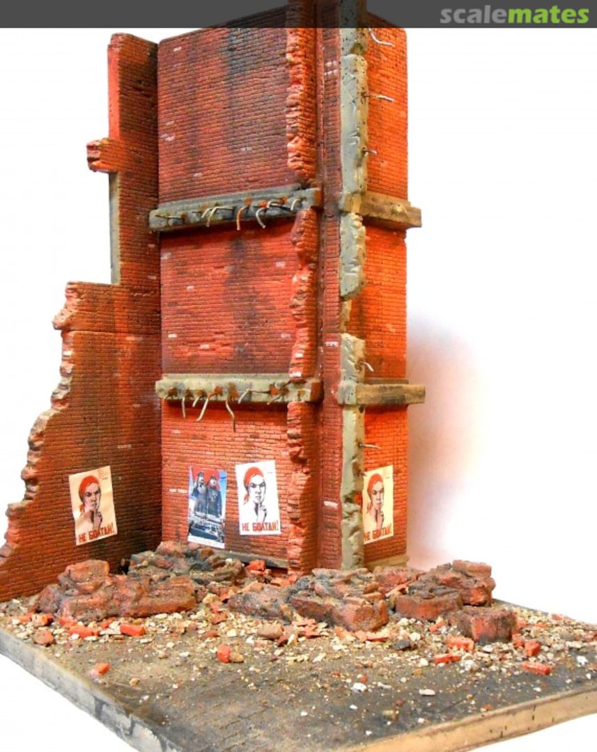 Boxart Stalingrad Shakedown Ruined Walls, Rebar, Rubble w/Base (8"x10") DP22 Dioramas Plus