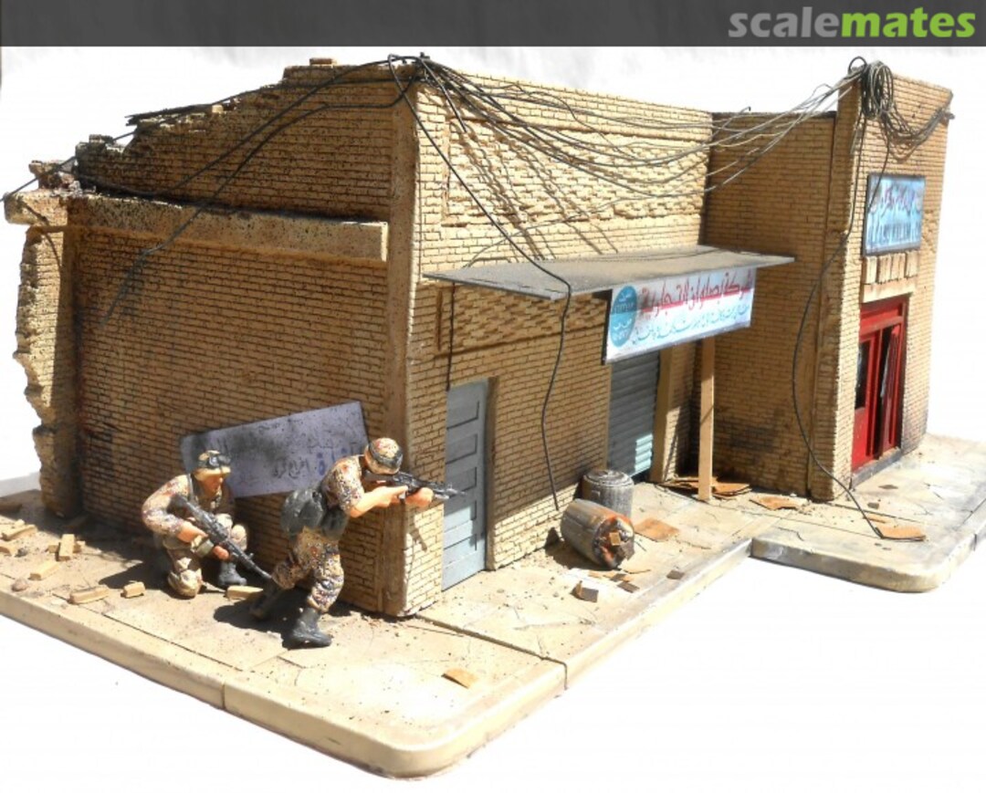 Boxart Shorted Out in Iraq Ruined Building w/Sidewalks & Rubble (9"x13") DP26 Dioramas Plus