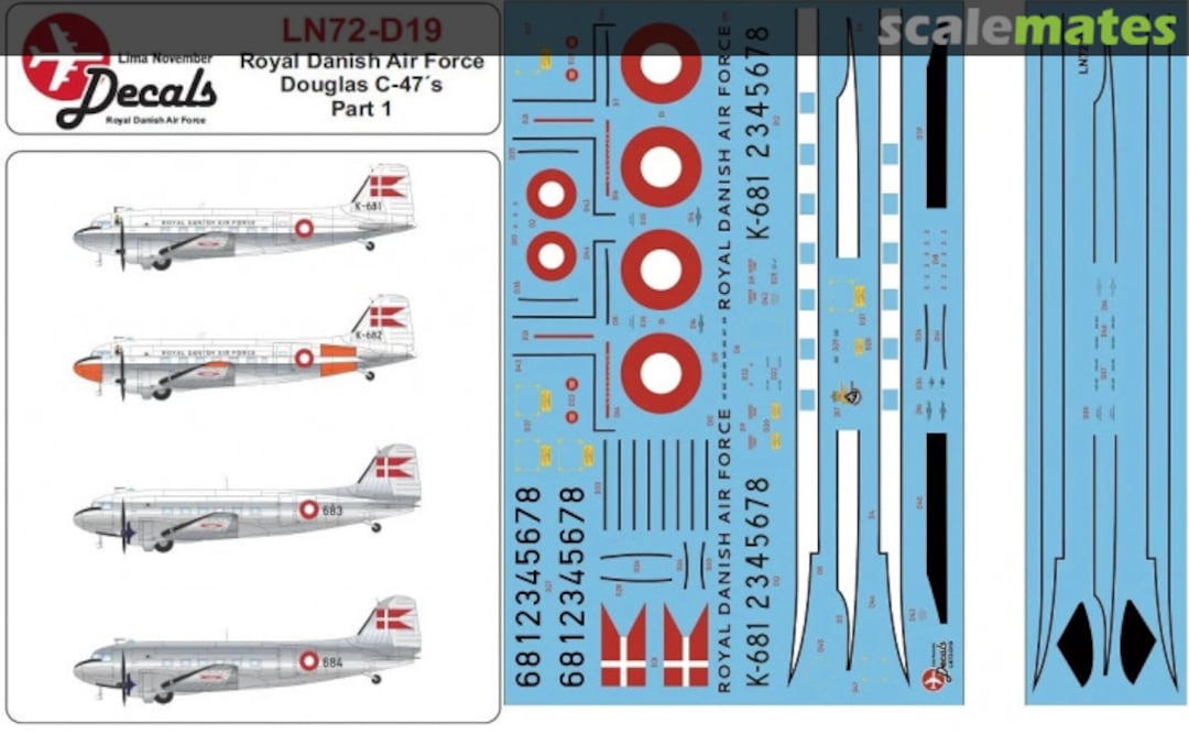 Boxart Royal Danish Air Force Douglas C-47 part 1 with masks LN72-D19 Lima November Decals