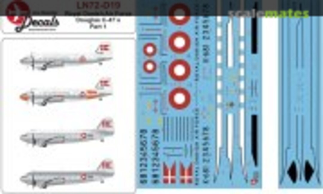 1:72 Royal Danish Air Force Douglas C-47 part 1 with masks (Lima November Decals LN72-D19) LN72-D19