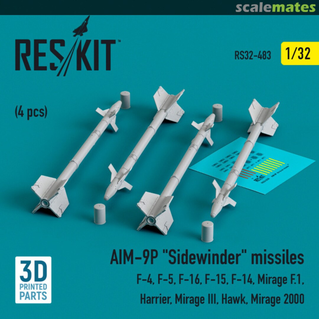 Boxart AIM-9P Sidewinder missiles (4 pcs) (3D Printed) RS32-0483 ResKit Boxart AIM-9P Sidewinder missiles (4 pcs) (3D Printed) RS32-0483 ResKit