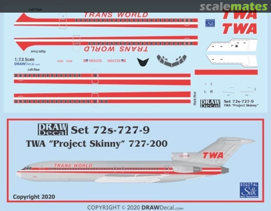 Boxart TWA Project Skinny 727-200 72-727-9 Draw Decal Boxart TWA Project Skinny 727-200 72-727-9 Draw Decal