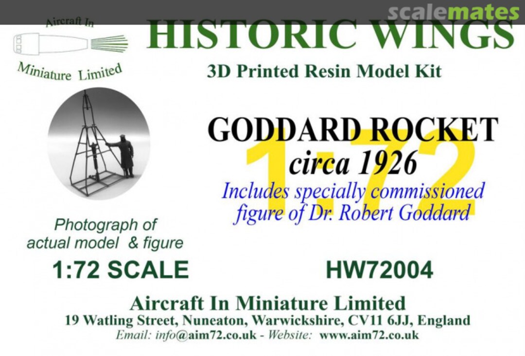 Boxart Goddard's rocket (circa 1926) HW72004 Aircraft In Miniature Ltd Boxart Goddard's rocket (circa 1926) HW72004 Aircraft In Miniature Ltd