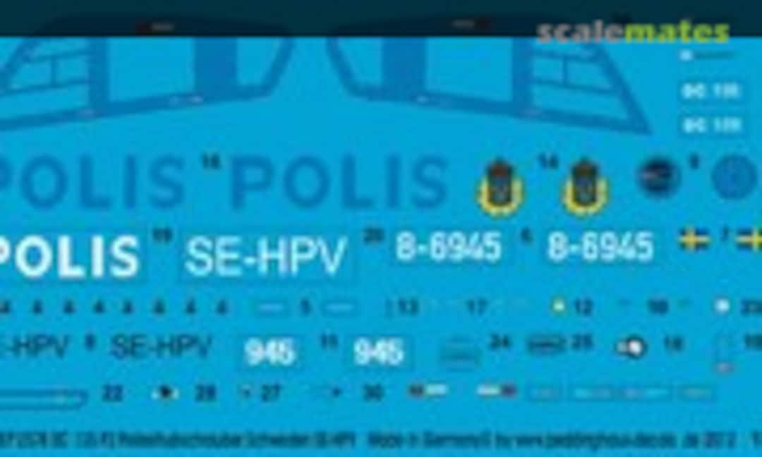 1:72 EC 135 P2 Polizeihubschrauber Schweden SE-HPV (Peddinghaus-Decals EP 2578) EP 2578