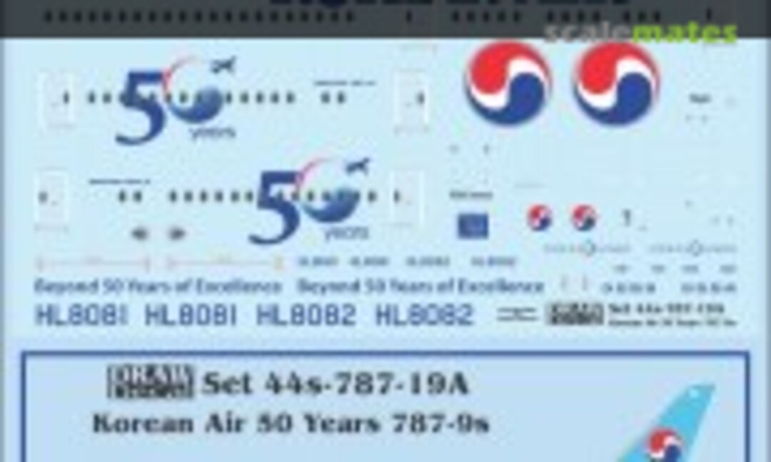 1:144 Korean Air 50 Years 787-9 Dreamliners (Draw Decal 44-787-19A) 44-787-19A