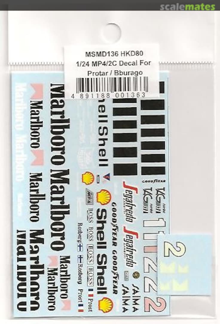 Boxart MP4/2C Full Decal for Bburago/ Protar MSMD136 MSM Creation
