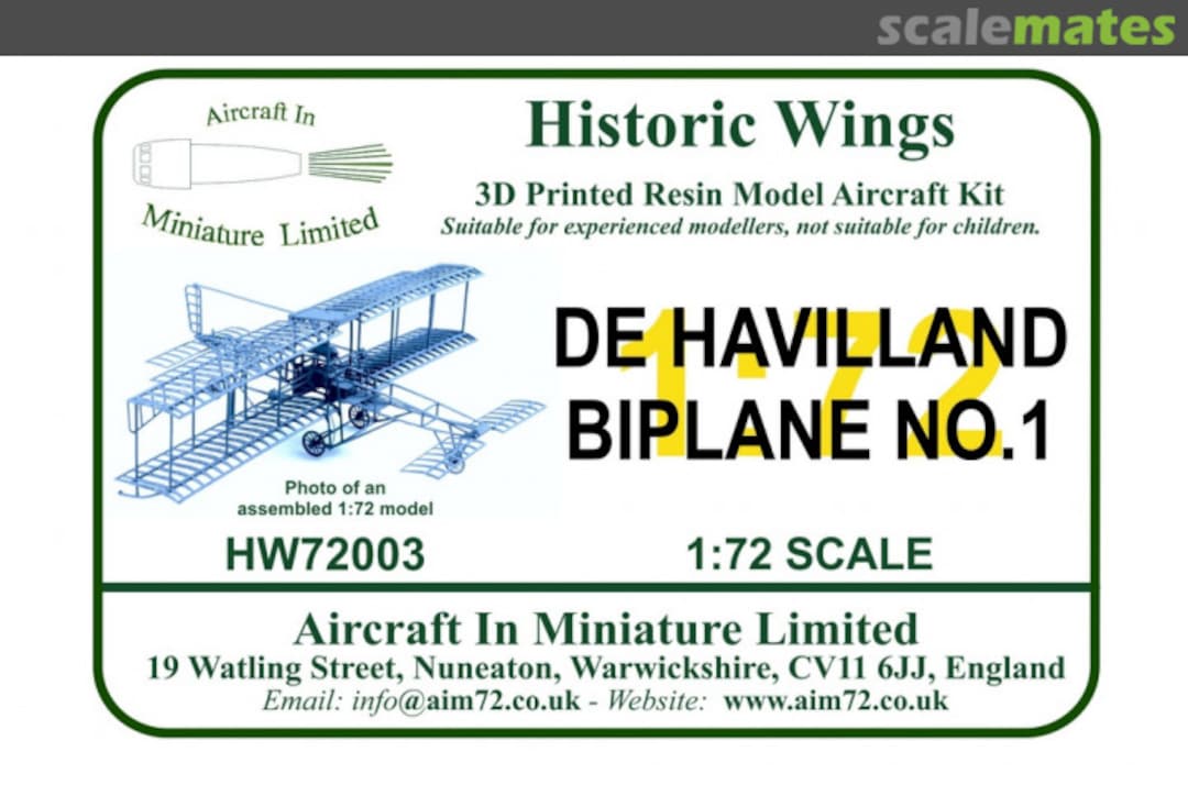 Boxart De Havilland Biplane No.1 (1909) HW72003 Aircraft In Miniature Ltd Boxart De Havilland Biplane No.1 (1909) HW72003 Aircraft In Miniature Ltd