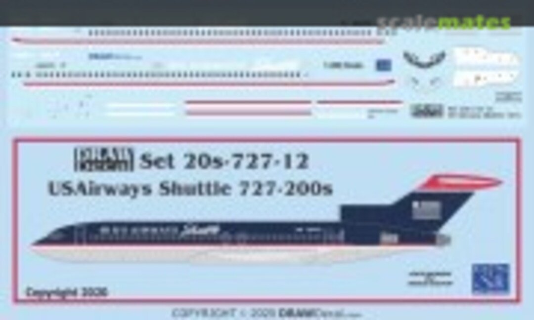 1:200 USAirways Shuttle 727-200s (Draw Decal 20-727-12) 20-727-12