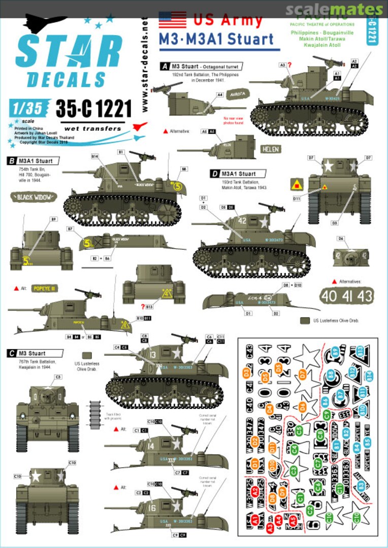 Boxart M3 and M3A1 Stuart. US Army 35-C1221 Star Decals Boxart M3 and M3A1 Stuart. US Army 35-C1221 Star Decals