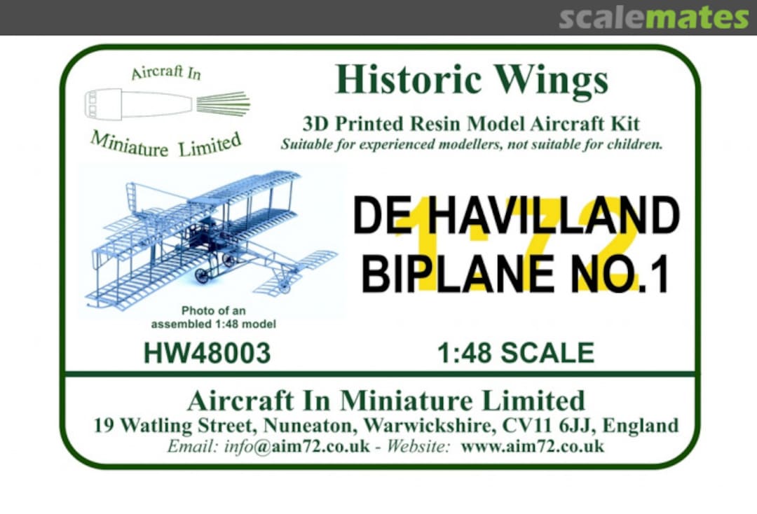 Boxart De Havilland Biplane No.1 (1909) HW48003 Aircraft In Miniature Ltd Boxart De Havilland Biplane No.1 (1909) HW48003 Aircraft In Miniature Ltd