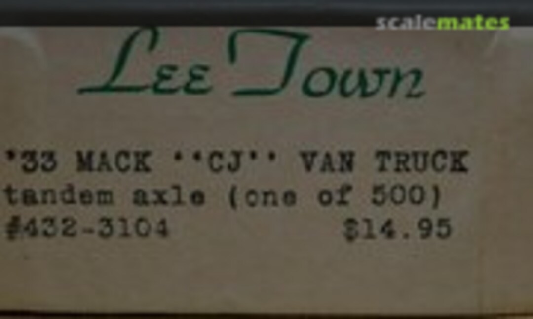 1:87 '33 MACK CJ VAN TRUCK, TANDEM AXLE (Lee Town 432-3104) 432-3104