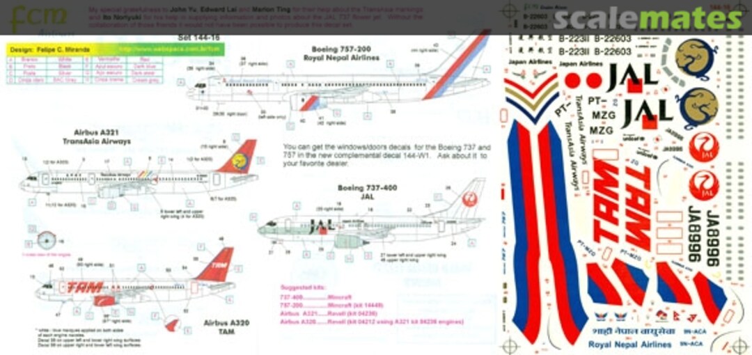 Boxart Airlines: Royal Nepal 757-200; TransAsia A321; JAL 737-400; TAM A320 144-16 FCM Boxart Airlines: Royal Nepal 757-200; TransAsia A321; JAL 737-400; TAM A320 144-16 FCM