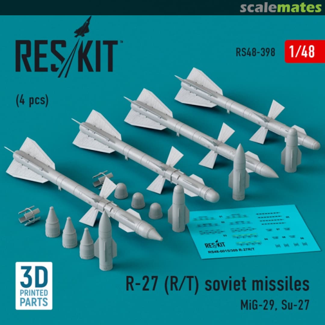 Boxart R-27 (R/T) missiles (4 pcs.) (3D Printed) RS48-0398 ResKit Boxart R-27 (R/T) missiles (4 pcs.) (3D Printed) RS48-0398 ResKit
