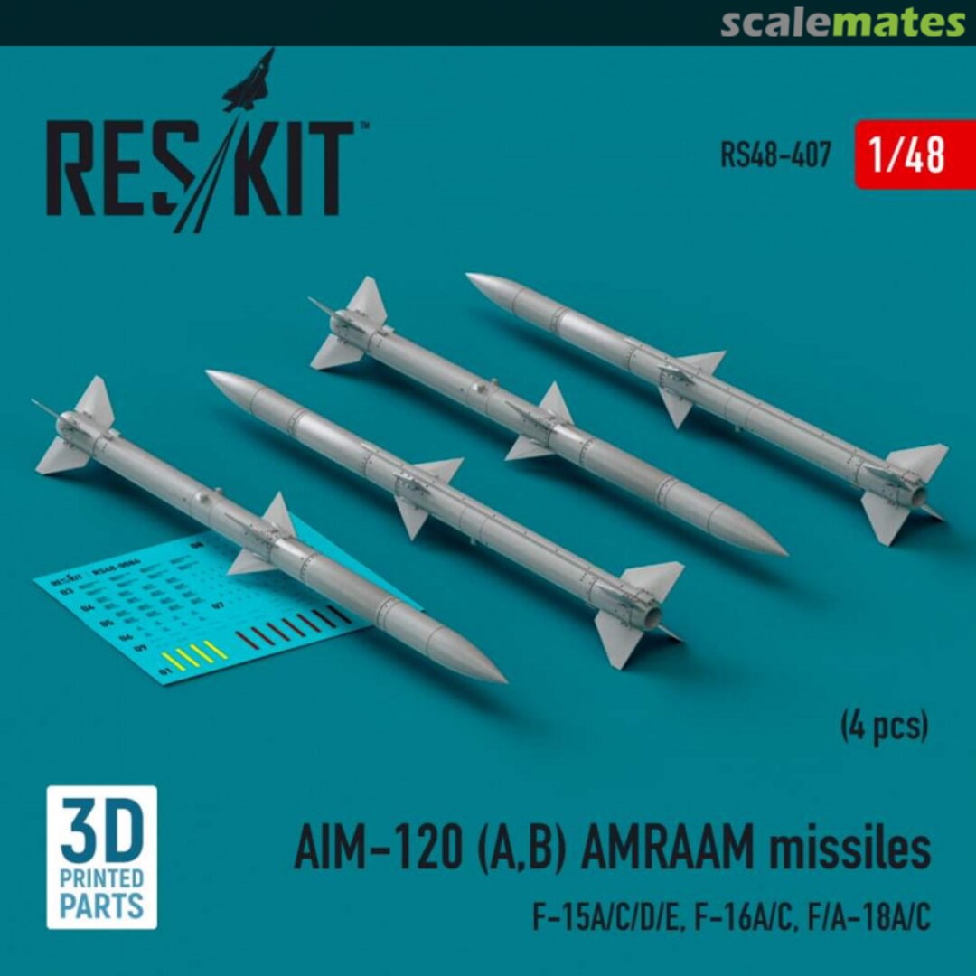 Boxart AIM-120 (A,B) AMRAAM missiles (4 шт.) (F-15A/C/D/E, F-16A/C, F/A-18A/C) (3d Printed) RS48-0407 ResKit