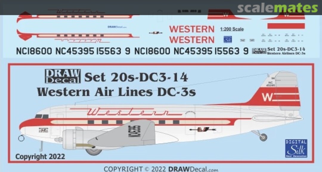 Boxart Western Air Lines DC-3s 20-DC3-14 Draw Decal Boxart Western Air Lines DC-3s 20-DC3-14 Draw Decal