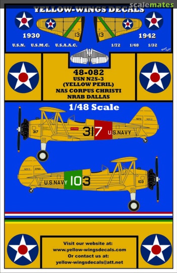 Boxart USN Boeing/Stearman N2S-3 Trainer "Yellow Peril" 48-082 Yellow-Wings Decals Boxart USN Boeing/Stearman N2S-3 Trainer "Yellow Peril" 48-082 Yellow-Wings Decals
