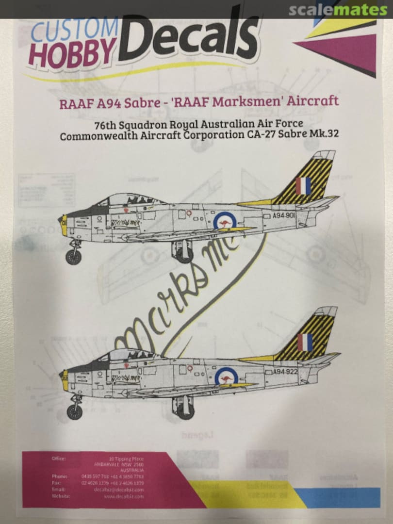 Boxart RAAF A94 Sabre - RAAF Marksmen C072-1055 Custom Hobby Decals Boxart RAAF A94 Sabre - RAAF Marksmen C072-1055 Custom Hobby Decals