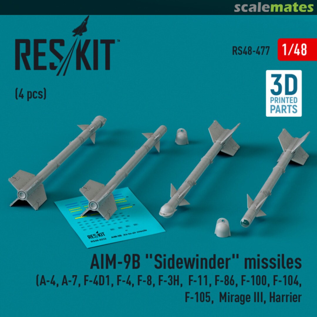 Boxart AIM-9B Sidewinder missiles (4 pcs) (3D Printed) RS48-0477 ResKit