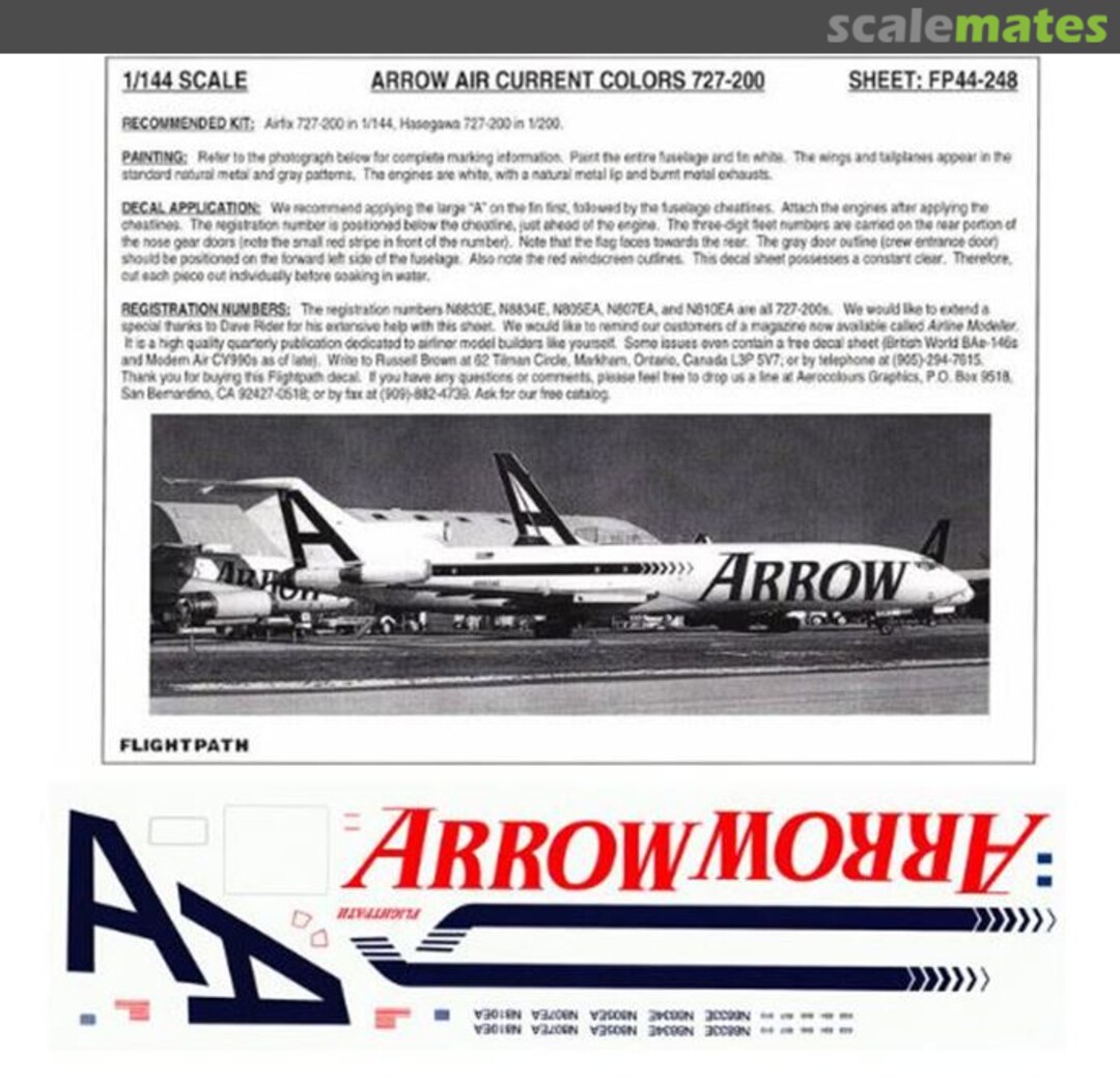 Boxart Arrow Air 727-200 FP44-248 Flightpath Decals Boxart Arrow Air 727-200 FP44-248 Flightpath Decals
