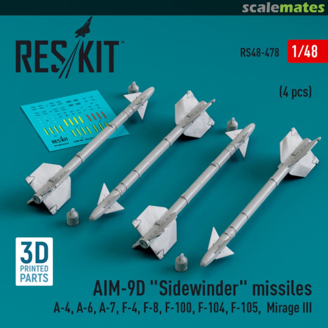 Boxart AIM-9D Sidewinder missiles (4 pcs) (3D Printed) RS48-0478 ResKit
