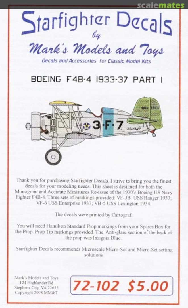 Boxart F4B-4 Part One 72-102 Starfighter Decals Boxart F4B-4 Part One 72-102 Starfighter Decals