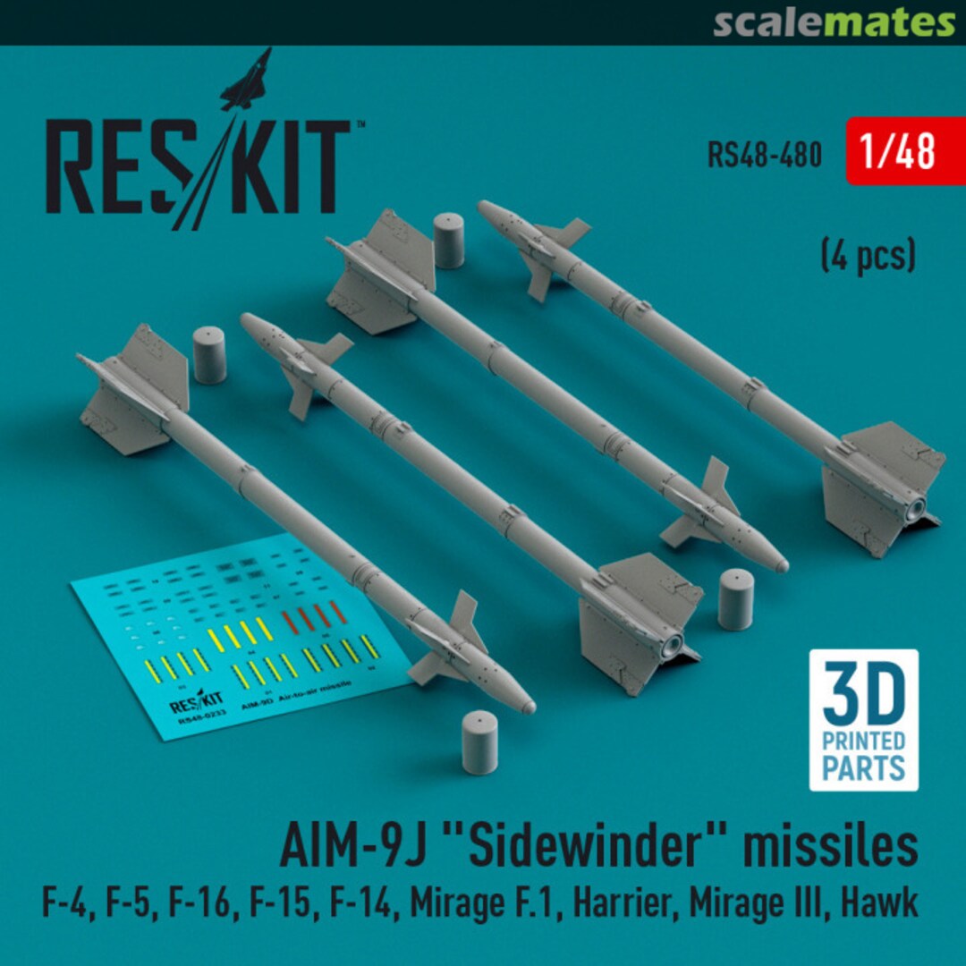 Boxart AIM-9J Sidewinder missiles (4 pcs) (3D Printed) RS48-0480 ResKit
