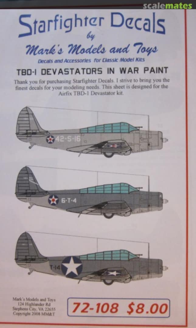Boxart TBD-1 Devastators in War Paint 72-108 Starfighter Decals Boxart TBD-1 Devastators in War Paint 72-108 Starfighter Decals