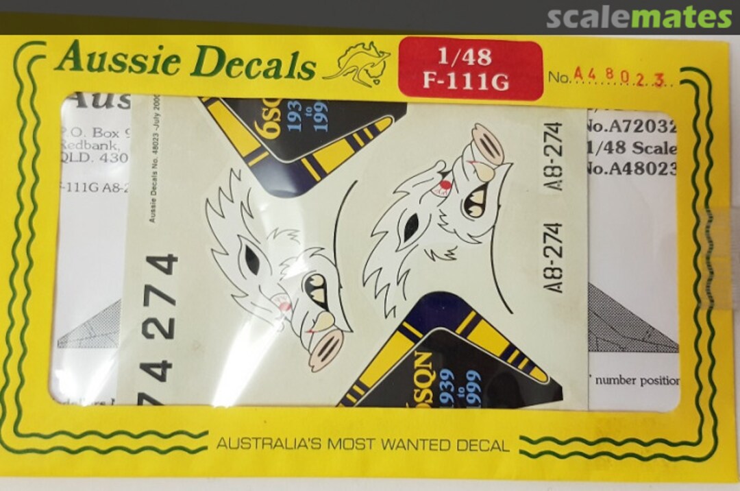 Boxart F-111G A8-274 6 Sqn. A72032 Aussie Decals Boxart F-111G A8-274 6 Sqn. A72032 Aussie Decals
